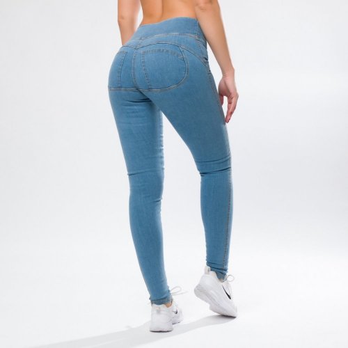 Legginsy Jeans double push up jasny niebieski - Rozmiar: L