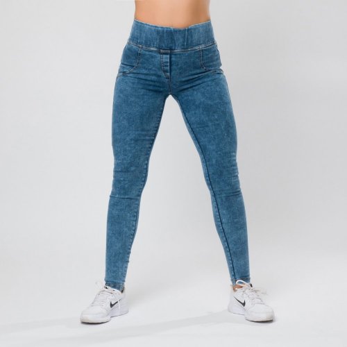 Jeansové legíny double push up melír - Velikost: XL