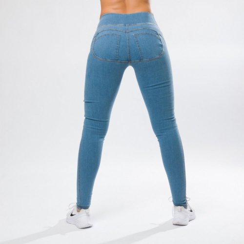 Jeansové legíny double push up svetlomodré - Veľkosť: XXL