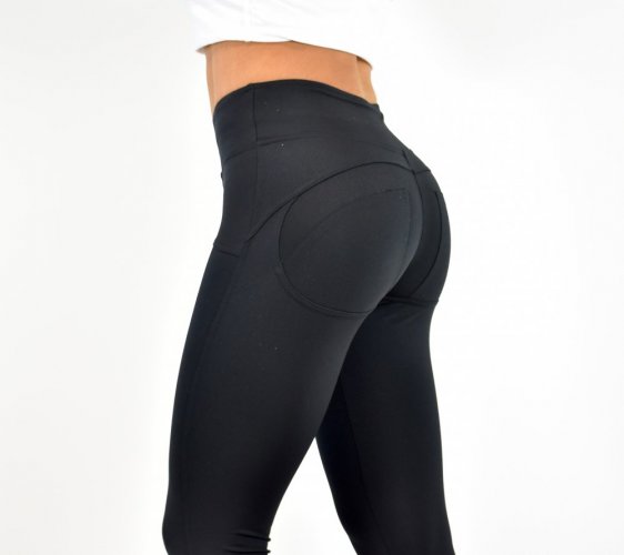 Warm winter leggings double push up black - Size: M-LONG