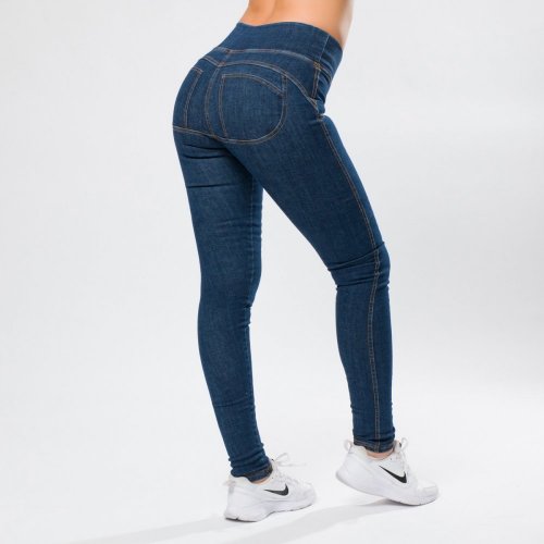 Colanții jeans double push up Albastru închis - Mărimea: XL