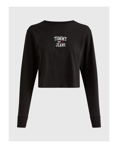 Dámske Tommy Jeans crop tričko s dlhým rukávom čierne